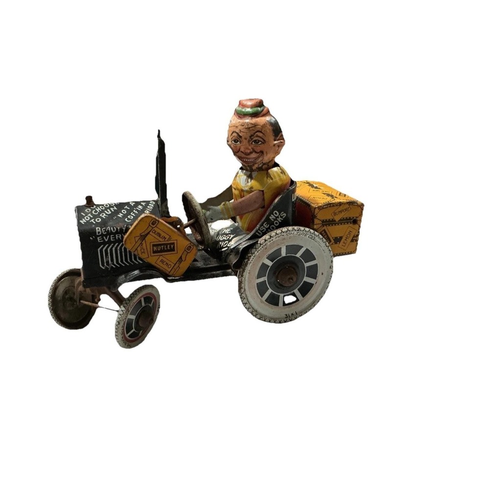 1930's Marx Tin Litho Wind Up Joy Rider Crazy Car Mechanical Toy